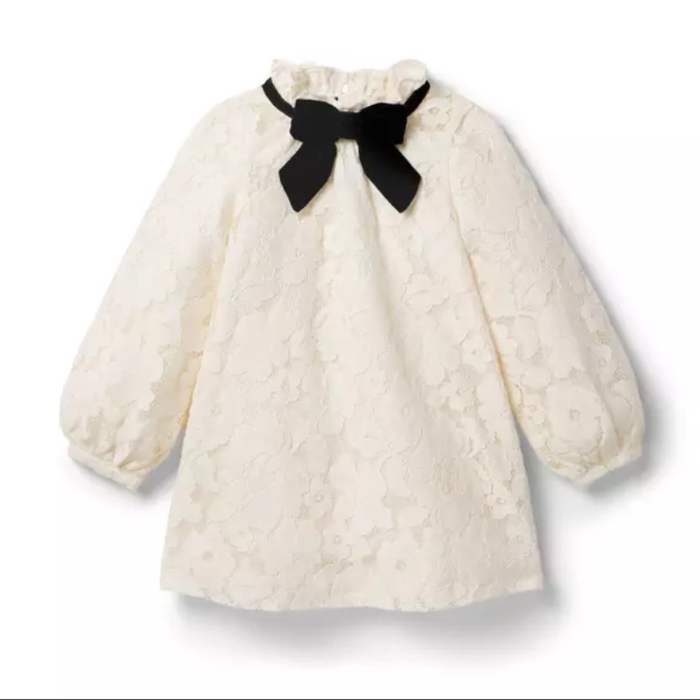 Janie and Jack Nutmeg Lace Encore Dress with Black Velvet Bow